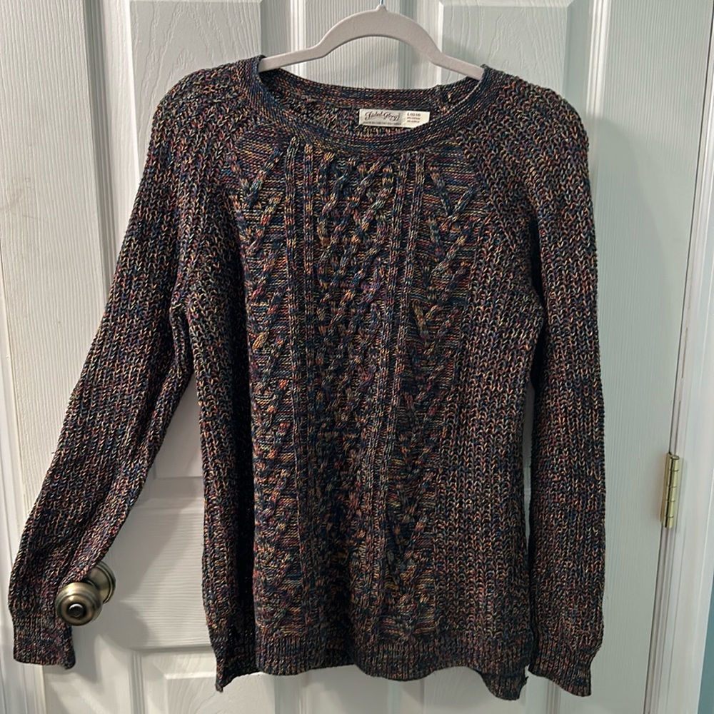 Faded Glory Dark Multicolored Woven Crewneck Sweater